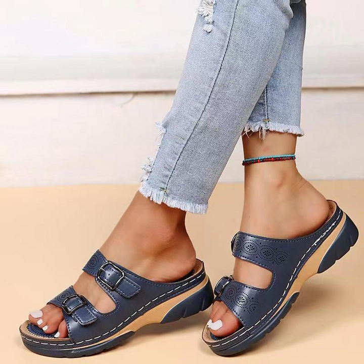 Sandales femme confort à double bride réglable et semelle ergonomique