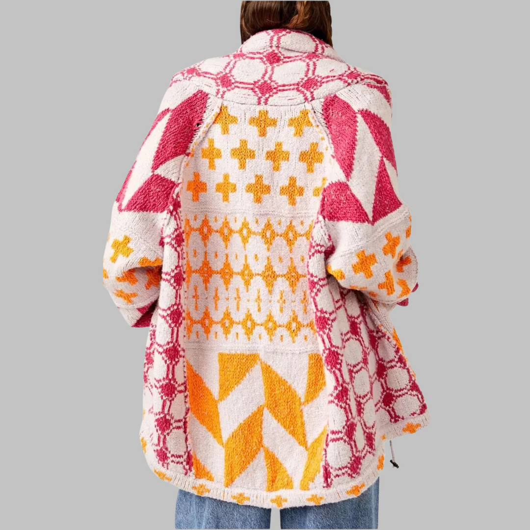 Cardigan oversize femme à col boutonné – style vintage, maille douce et confort saisonnier