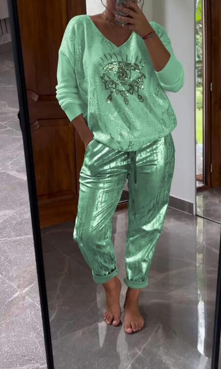 Ensemble Femme Chic 2 Pièces avec Détails Brillants