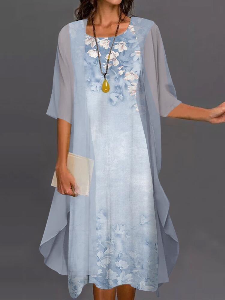 Ensemble Deux Pièces Femme Robe Midi Kimono Floral Fluide Élégant