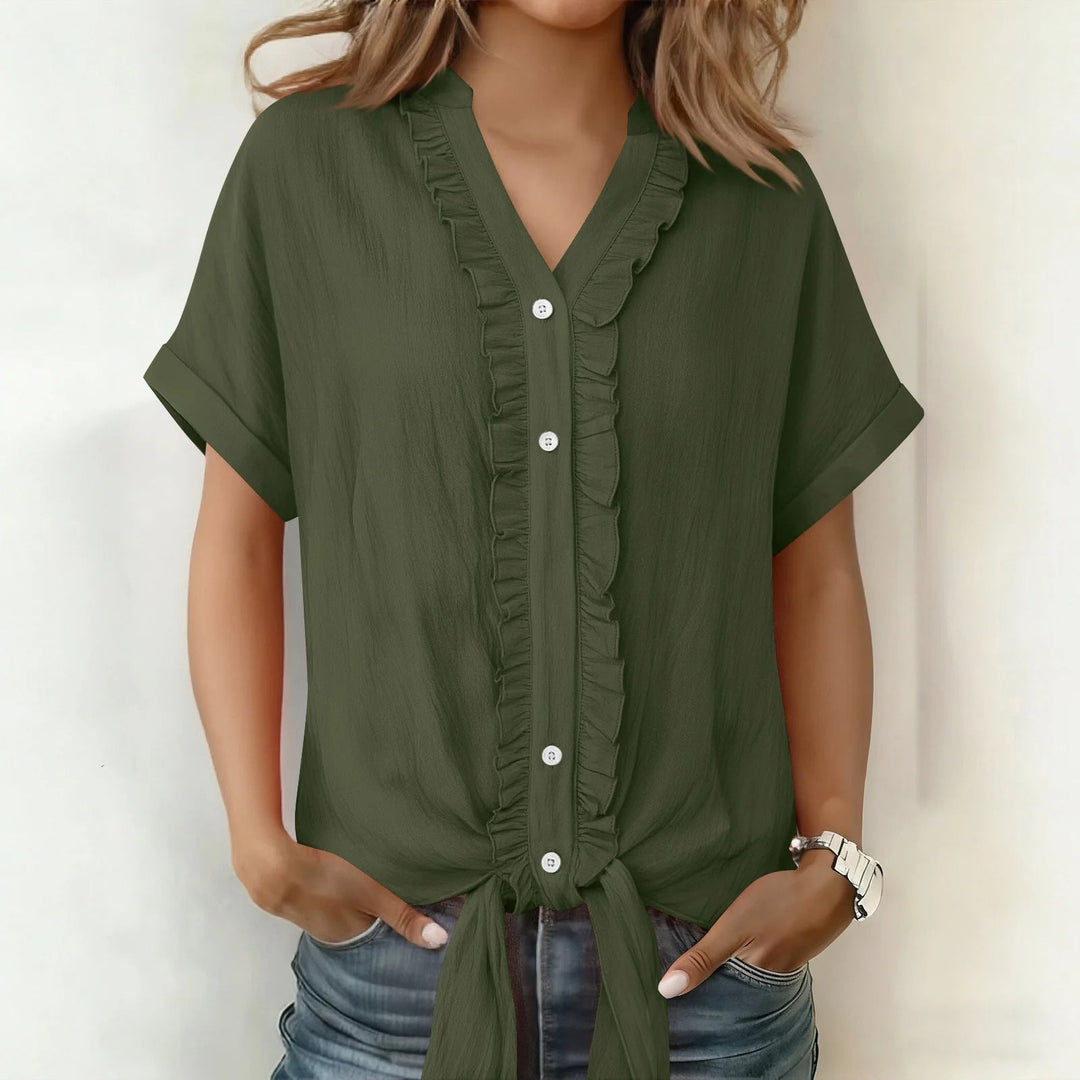 Blouse Femme Coton Col V Boutonnée Coupe Fluide Été