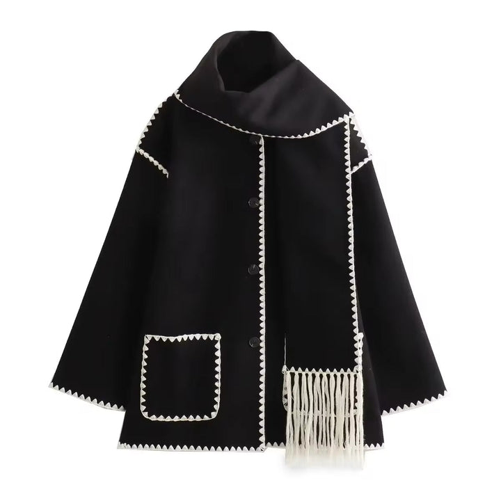 Manteau en laine tweed femme – Col rond, coupe ample