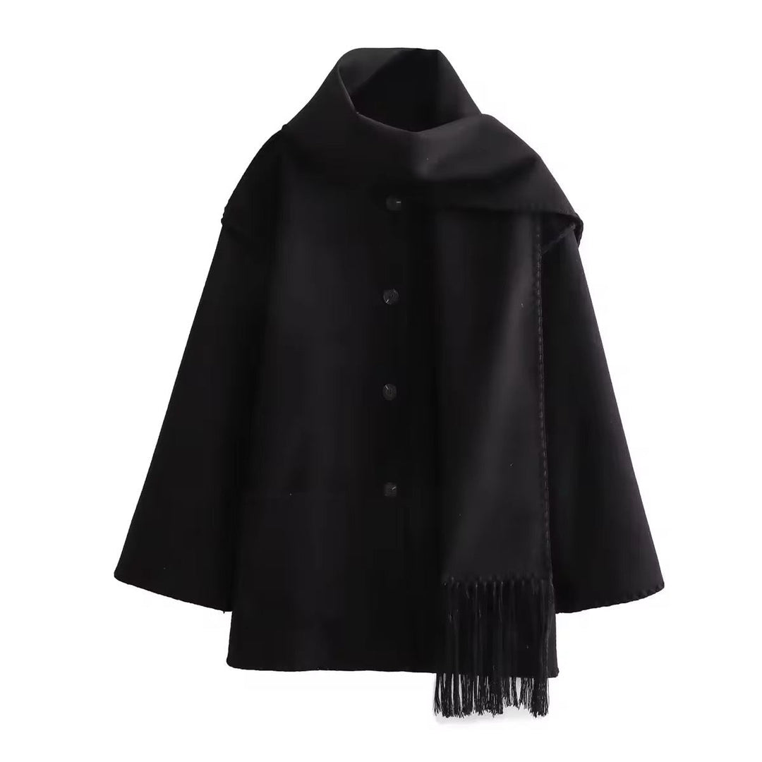 Manteau en laine tweed femme – Col rond, coupe ample