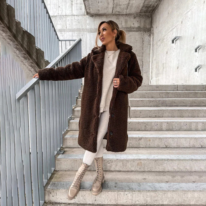 Manteau Long Femme en Tissu Teddy Élégant