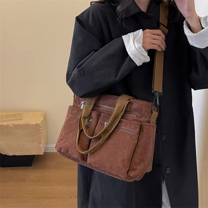 Sac en velours côtelé spacieux avec bandoulière – Élégant et pratique pour le quotidien