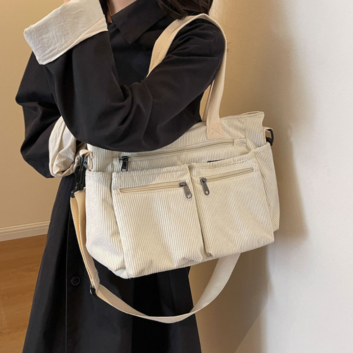 Sac en velours côtelé spacieux avec bandoulière – Élégant et pratique pour le quotidien