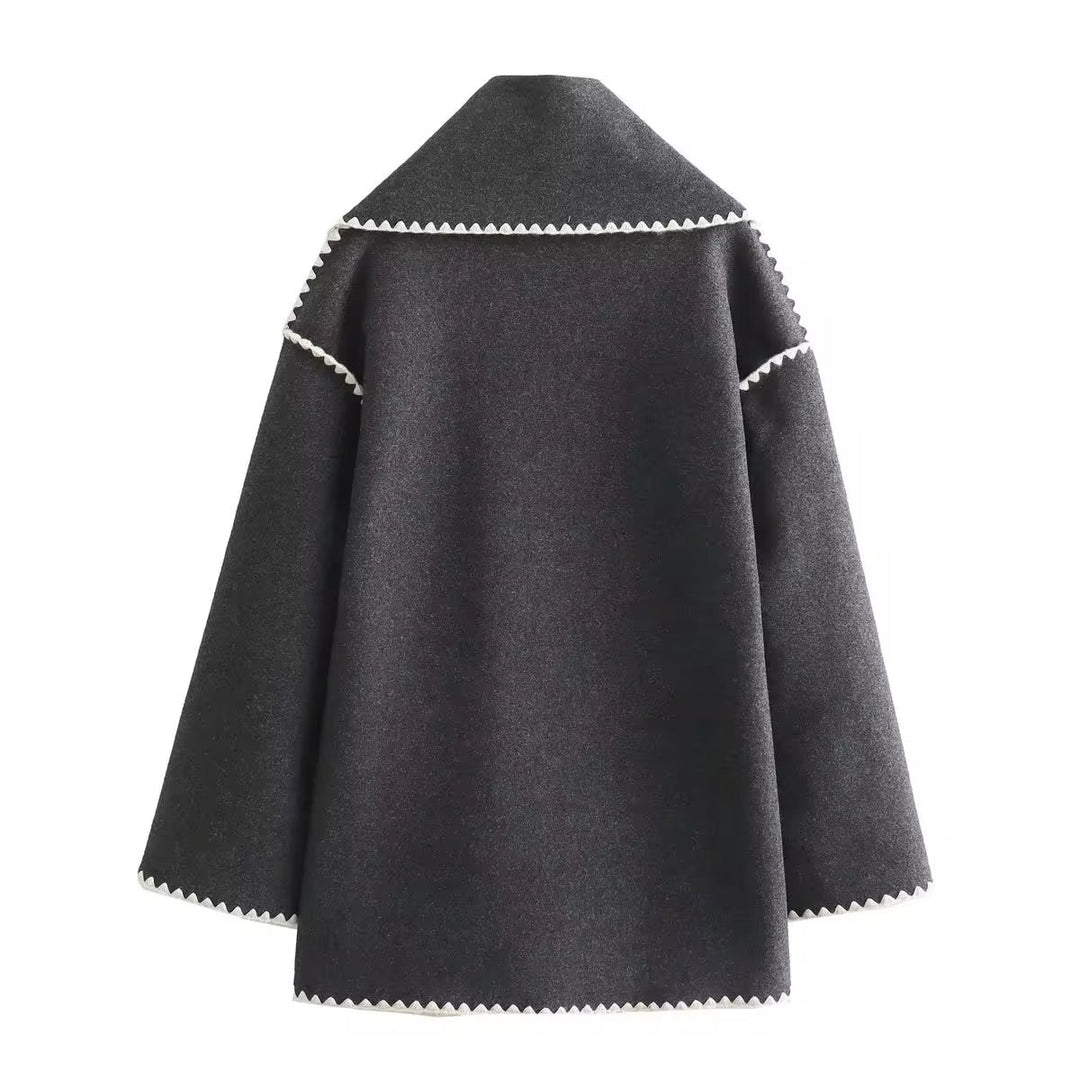 Manteau en laine tweed femme – Col rond, coupe ample