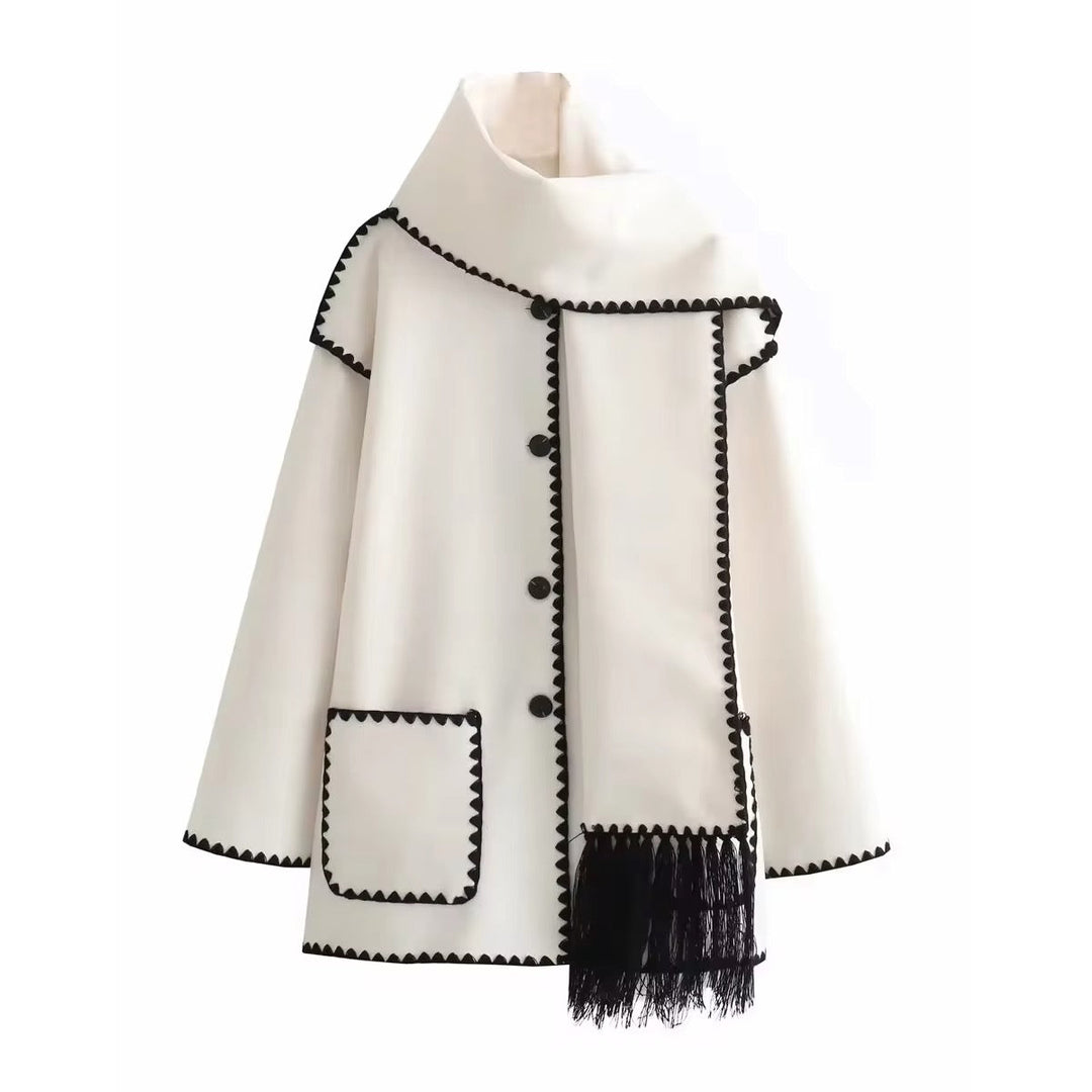 Manteau en laine tweed femme – Col rond, coupe ample