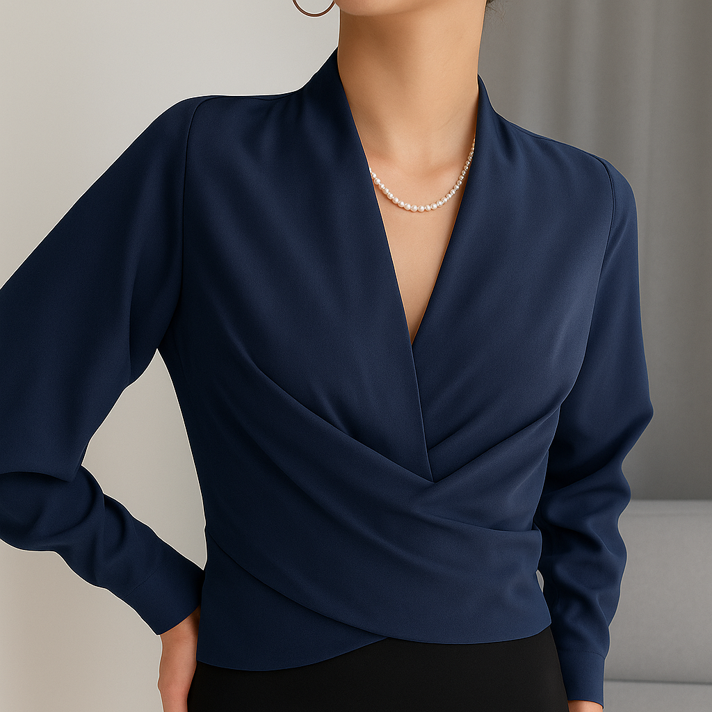 Blouse Femme Cache-Cœur Élégante à Manches Longues