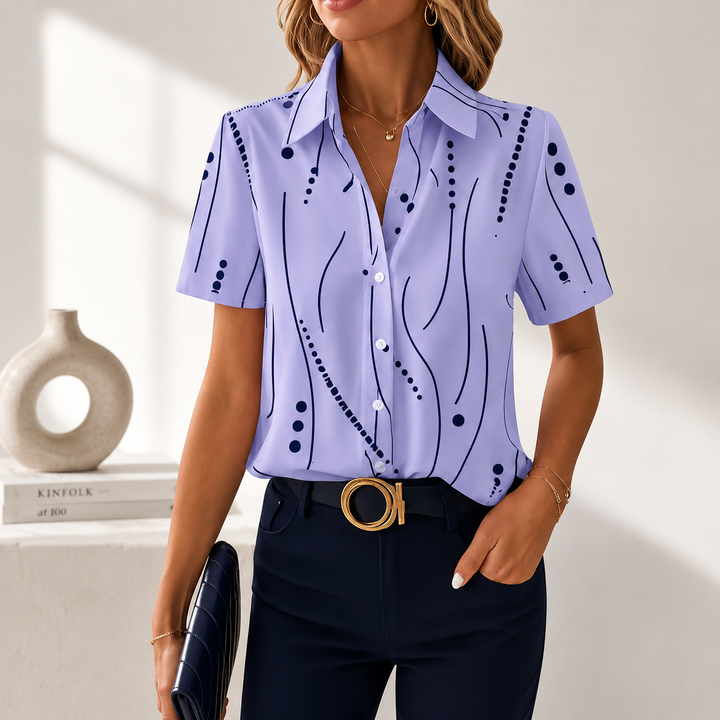 Blouse femme élégante avec col chemise et imprimé abstrait moderne