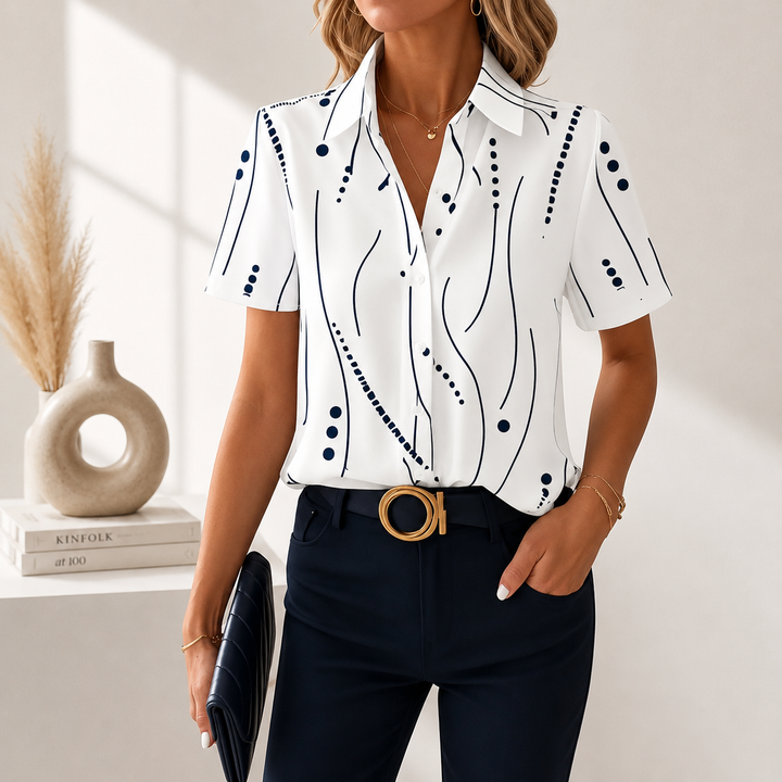 Blouse femme élégante avec col chemise et imprimé abstrait moderne