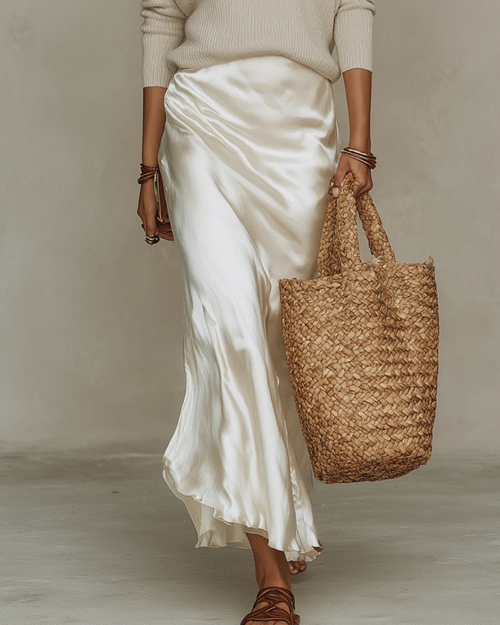 Robe Femme Midi Satinée Avec Pull Ensemble Élégant Chic Moderne