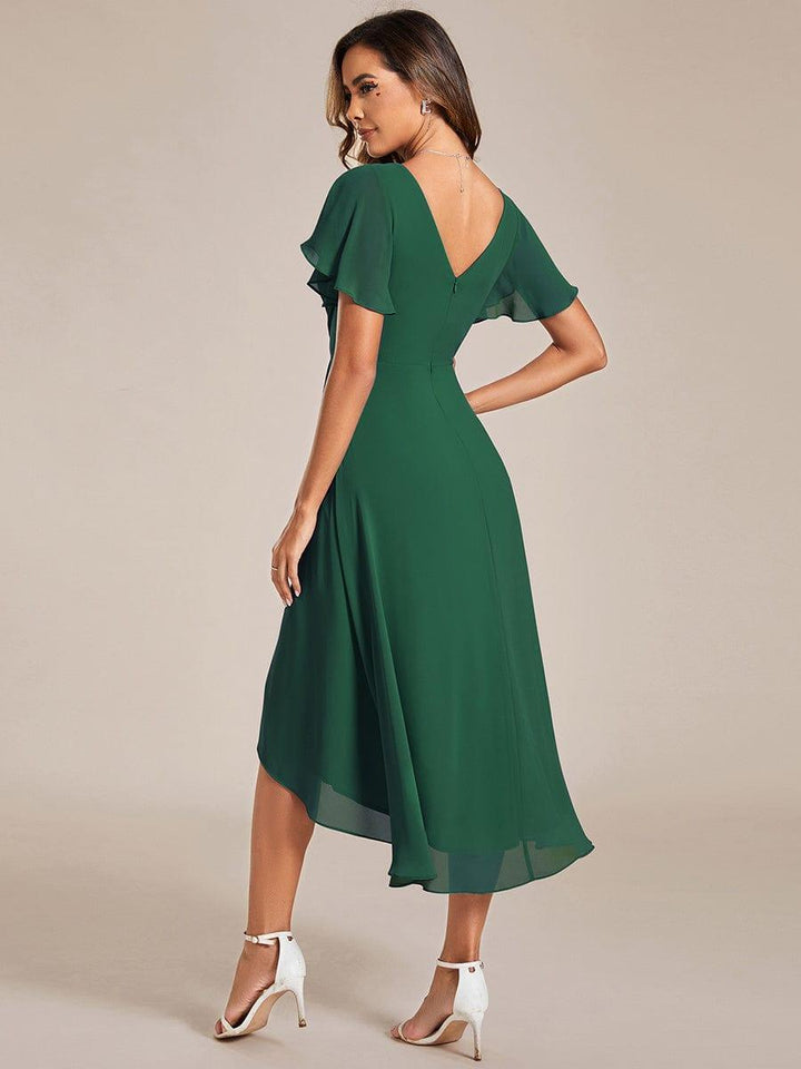 Robe femme d’invitée de mariage chic col V coupe fluide élégante