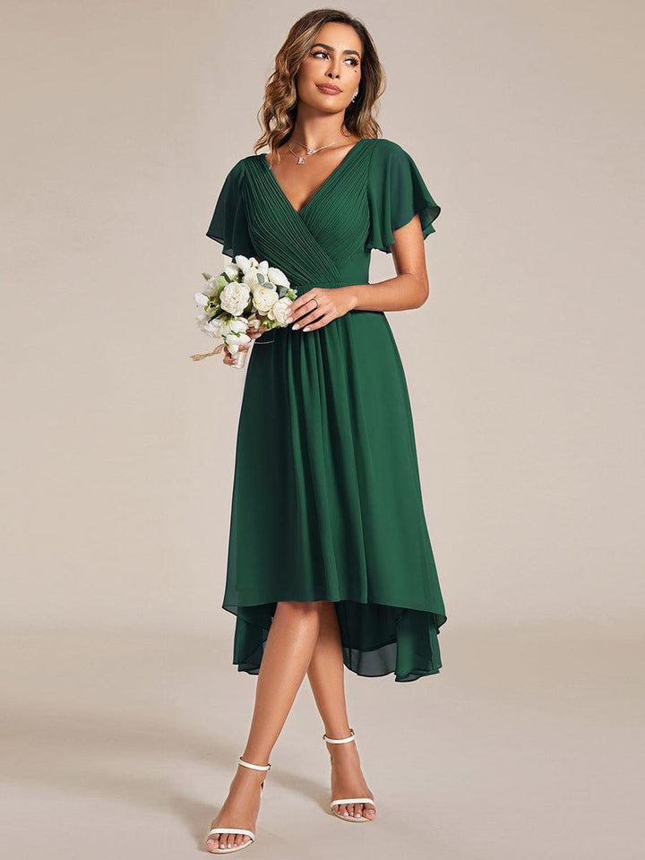 Robe femme d’invitée de mariage chic col V coupe fluide élégante
