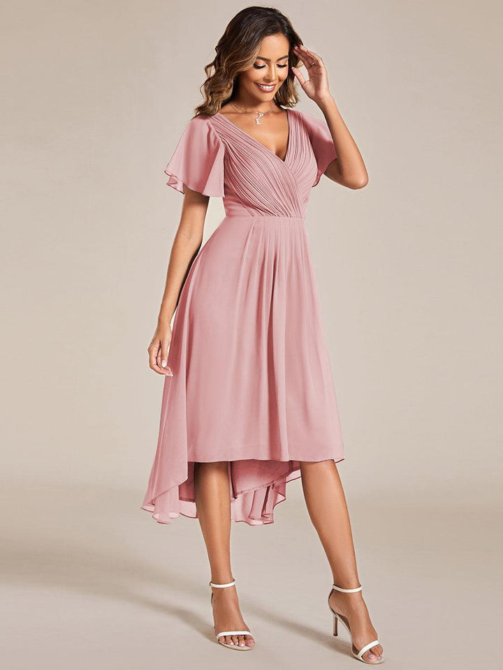 Robe femme d’invitée de mariage chic col V coupe fluide élégante