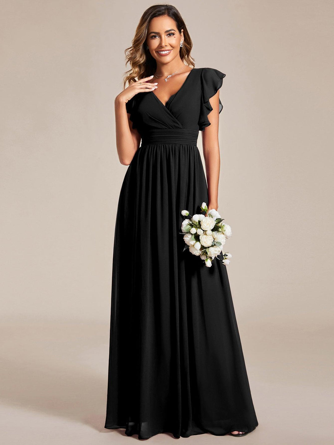 Robe Demoiselle d’Honneur Longue en Mousseline Dos Ouvert Élégant