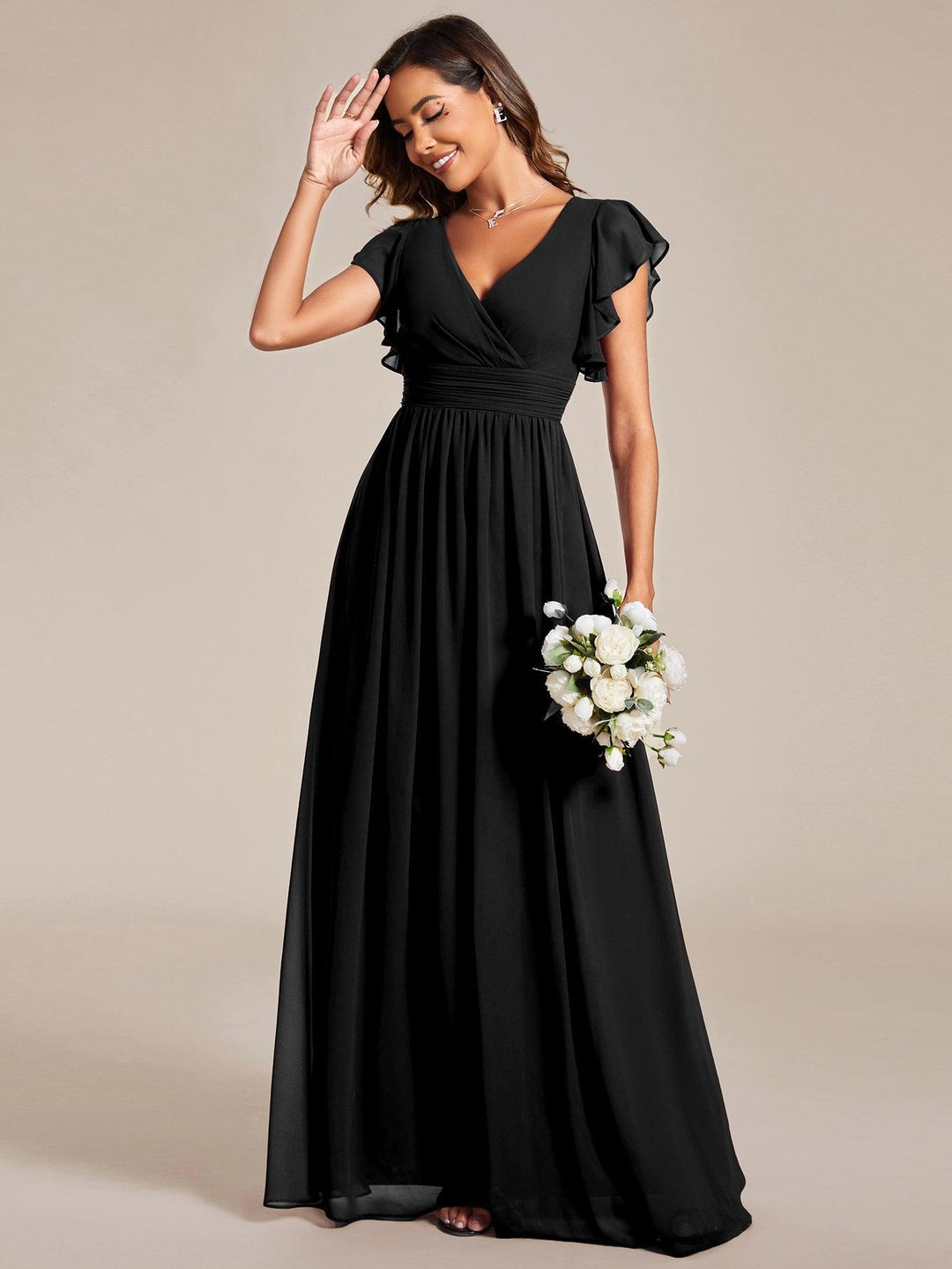 Robe Demoiselle d’Honneur Longue en Mousseline Dos Ouvert Élégant
