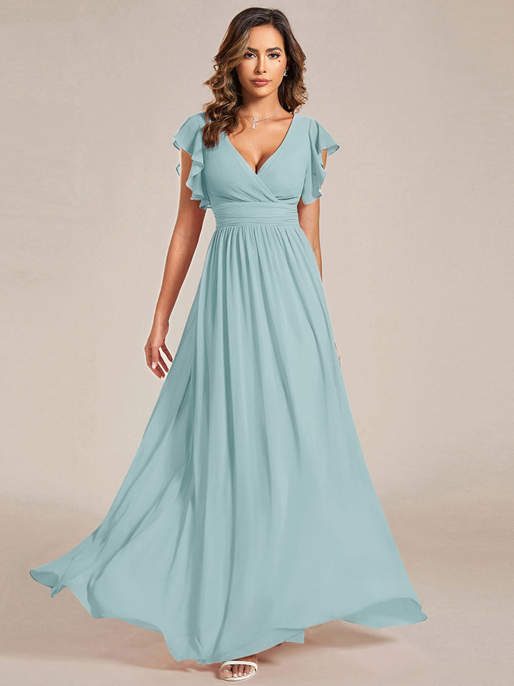 Robe Demoiselle d’Honneur Longue en Mousseline Dos Ouvert Élégant