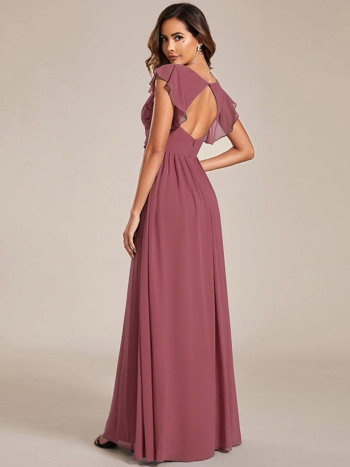 Robe Demoiselle d’Honneur Longue en Mousseline Dos Ouvert Élégant