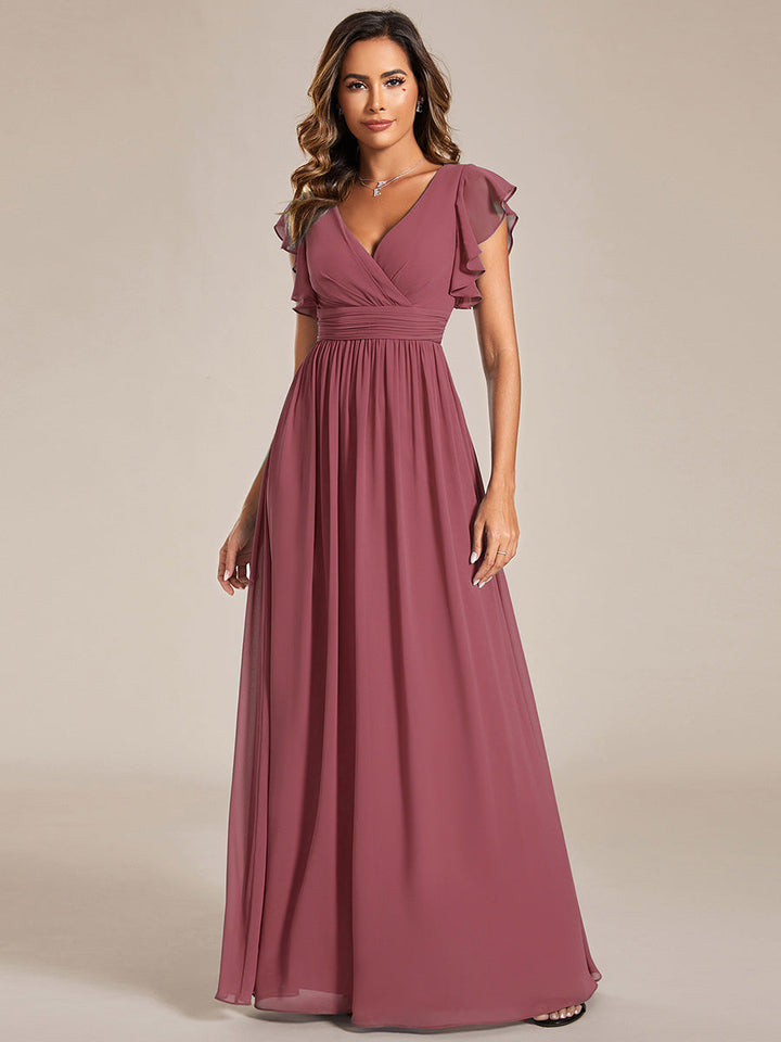 Robe Demoiselle d’Honneur Longue en Mousseline Dos Ouvert Élégant