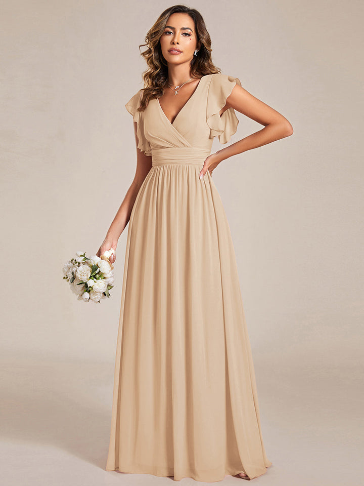 Robe Demoiselle d’Honneur Longue en Mousseline Dos Ouvert Élégant