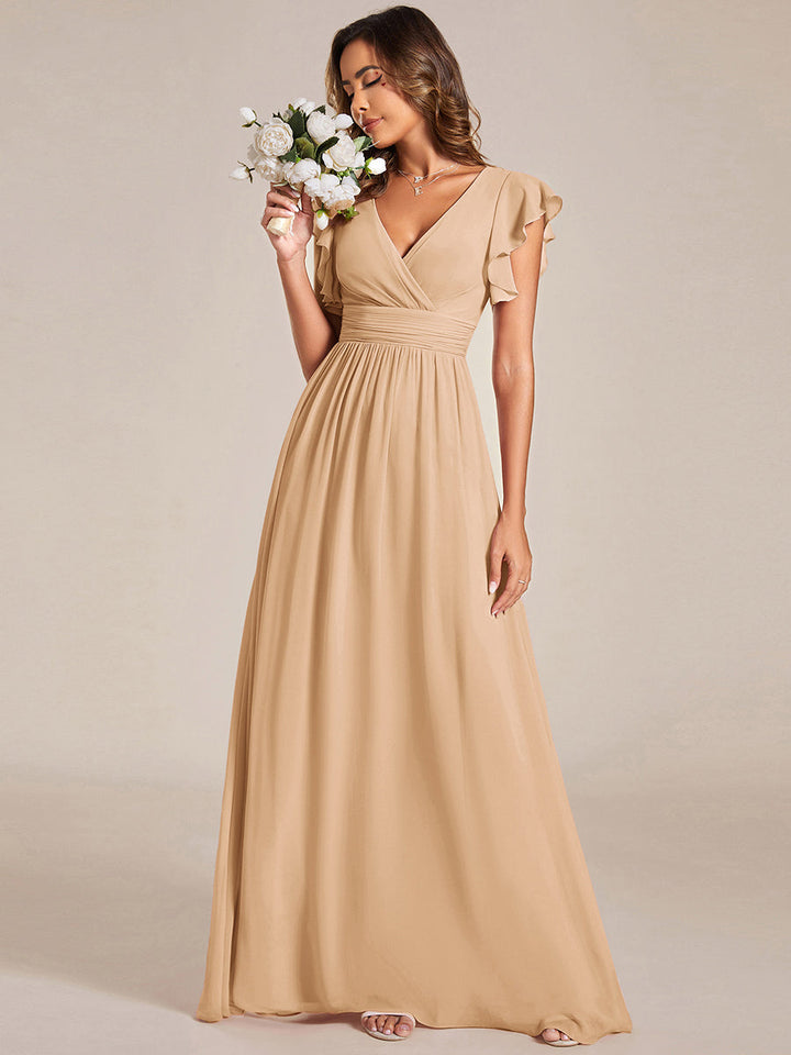Robe Demoiselle d’Honneur Longue en Mousseline Dos Ouvert Élégant