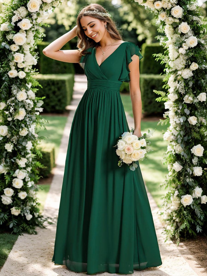 Robe Demoiselle d’Honneur Longue en Mousseline Dos Ouvert Élégant