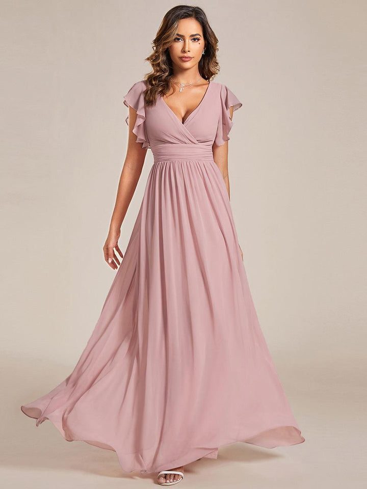 Robe Demoiselle d’Honneur Longue en Mousseline Dos Ouvert Élégant