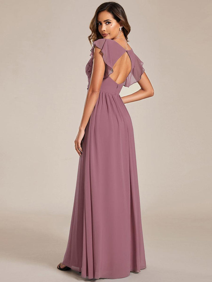Robe Demoiselle d’Honneur Longue en Mousseline Dos Ouvert Élégant