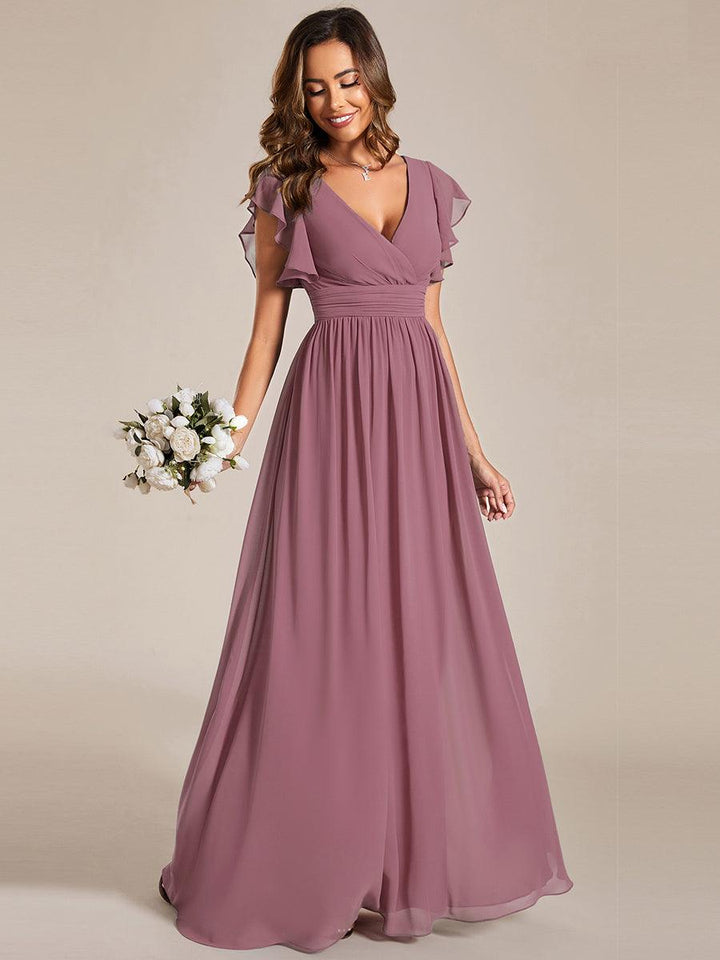 Robe Demoiselle d’Honneur Longue en Mousseline Dos Ouvert Élégant
