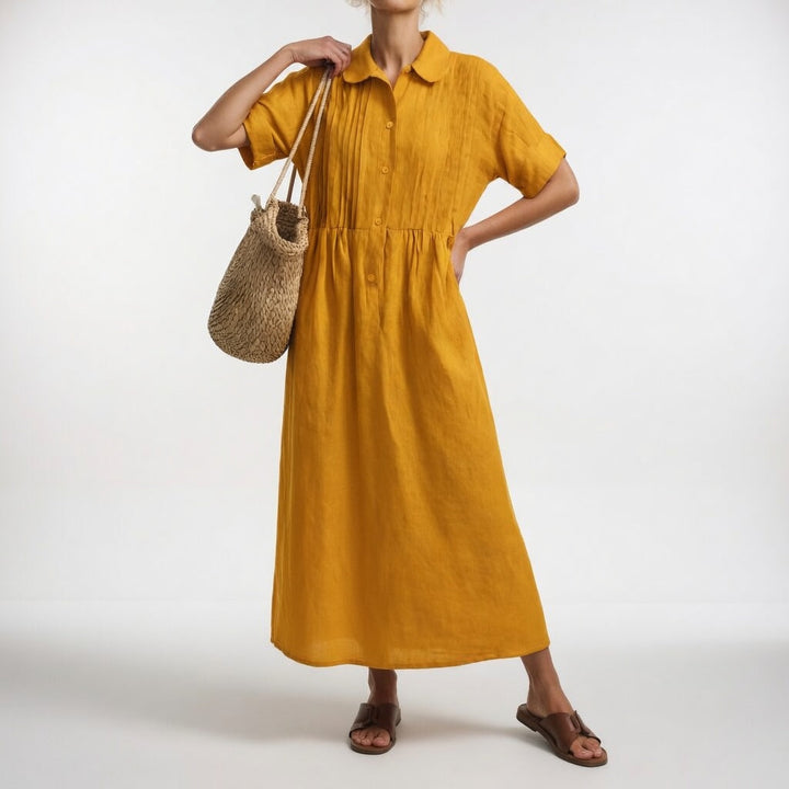Robe chemise longue femme en coton léger à col classique