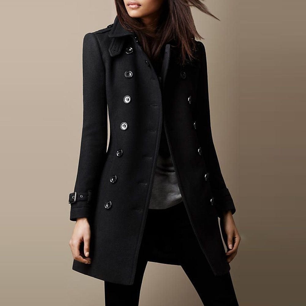 Manteau Femme Long À Double Boutonnage Coupe Ajustée Style Élégant Hiver