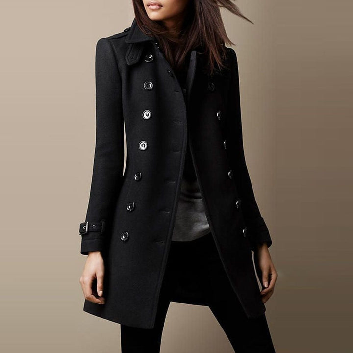 Manteau Femme Long À Double Boutonnage Coupe Ajustée Style Élégant Hiver