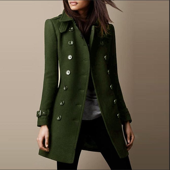 Manteau Femme Long À Double Boutonnage Coupe Ajustée Style Élégant Hiver