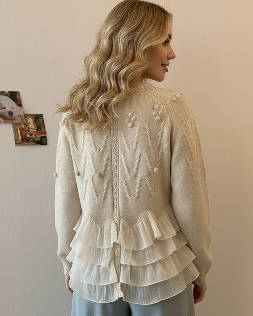 DELACROIX | CARDIGAN ÉLÉGANT EN MAILLE AVEC VOLANTS