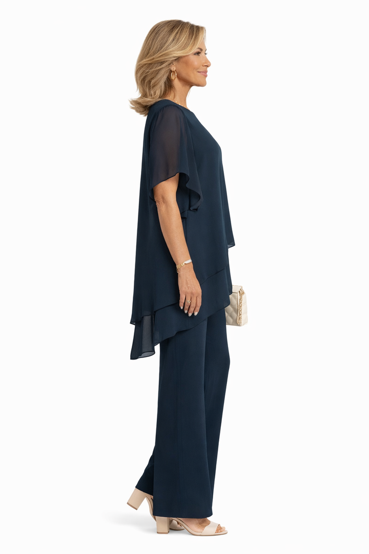 Ensemble Femme Deux Pièces Fluide Élégant Pantalon Large Soirée