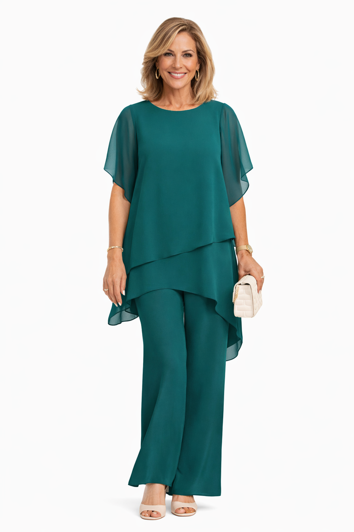 Ensemble Femme Deux Pièces Fluide Élégant Pantalon Large Soirée