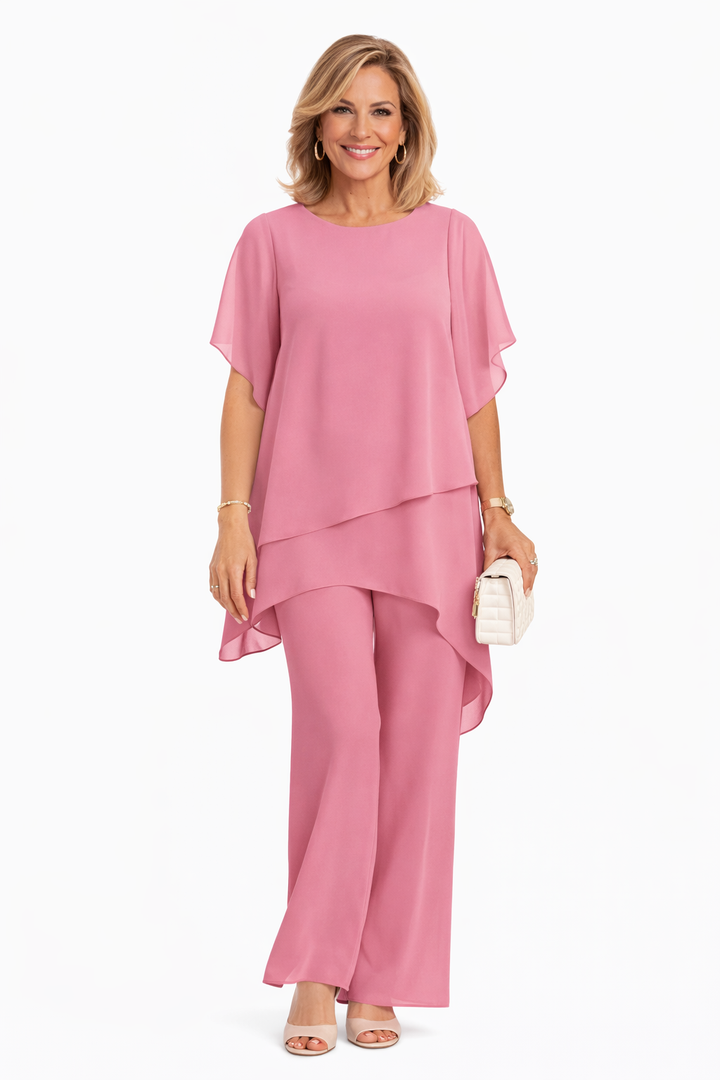 Ensemble Femme Deux Pièces Fluide Élégant Pantalon Large Soirée
