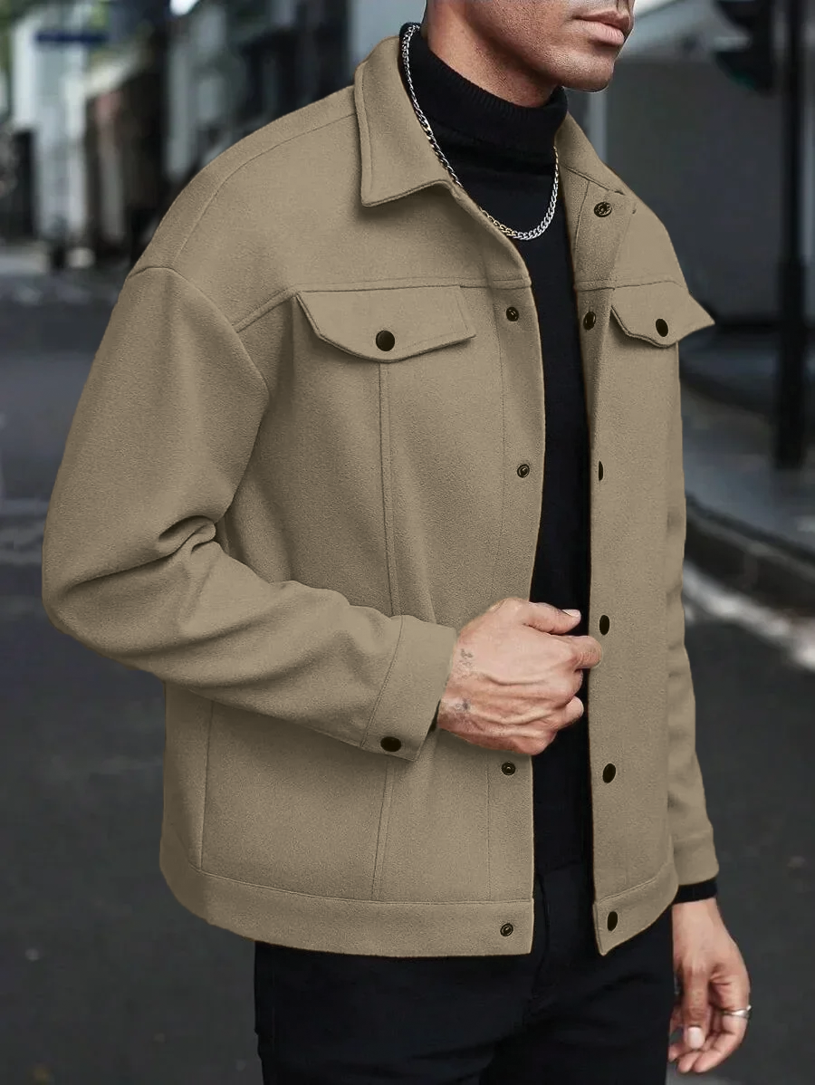 Veste Homme Boutonnée Style Streetwear avec Poches Poitrine