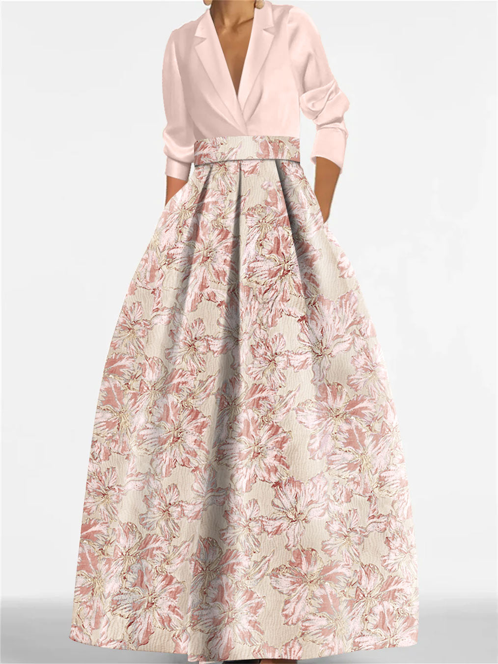 Robe Femme Longue Élégante Col Chemise A-Line Imprimé Floral Style Mariage