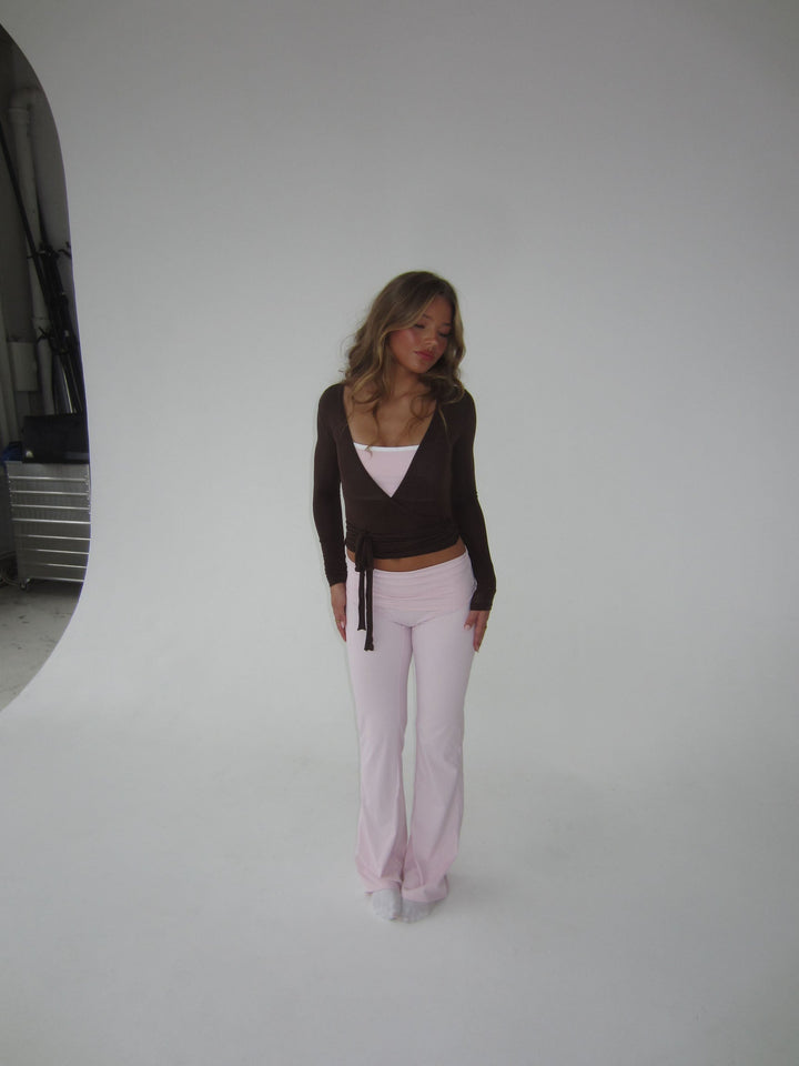 Top Cache-Cœur Ajusté Femme Manches Longues Tissu Extensible