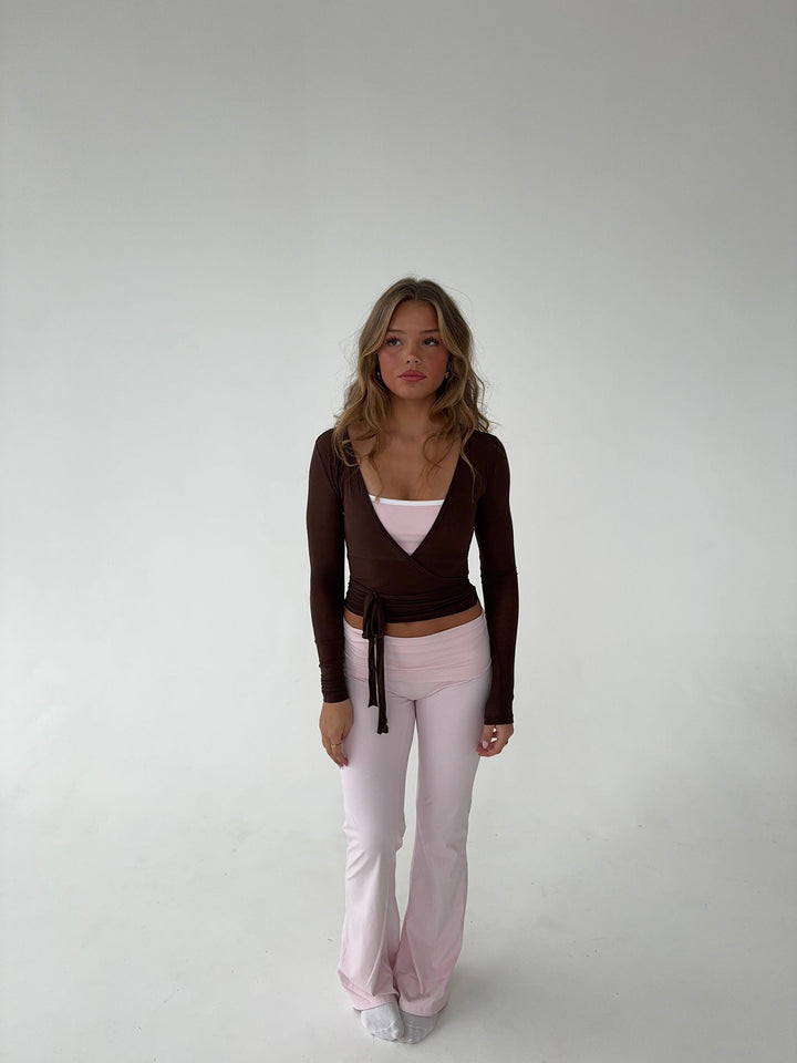 Top Cache-Cœur Ajusté Femme Manches Longues Tissu Extensible