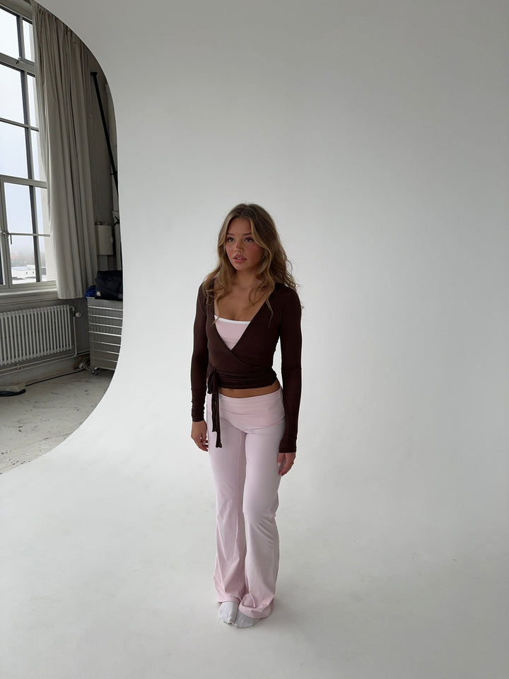 Top Cache-Cœur Ajusté Femme Manches Longues Tissu Extensible