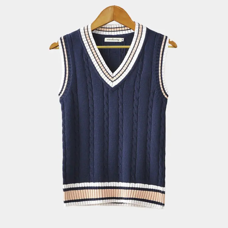 Spencer hommes Maille Câblée Gilet Col V Style Preppy