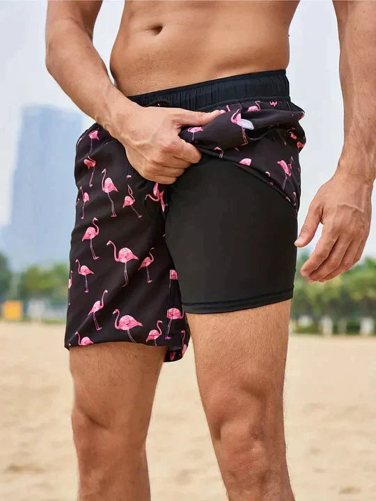 Short de bain homme 2-en-1 à compression et séchage rapide