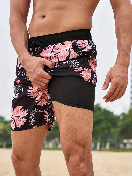 Short de bain homme 2-en-1 à compression et séchage rapide