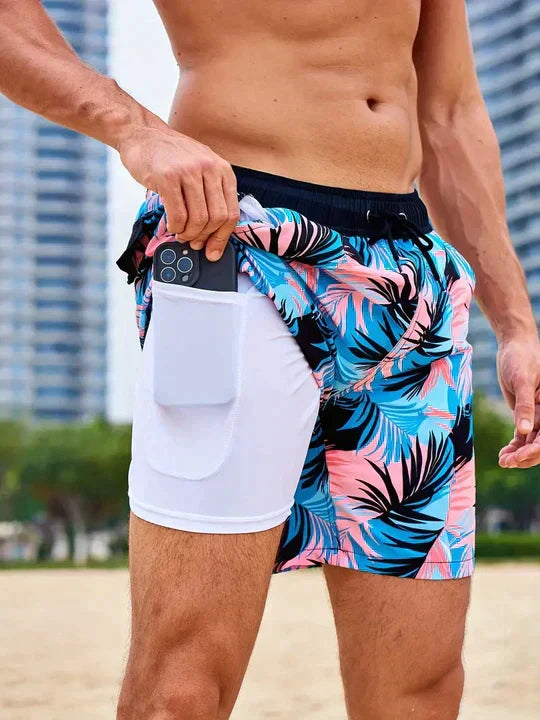 Short de bain homme 2-en-1 à compression et séchage rapide