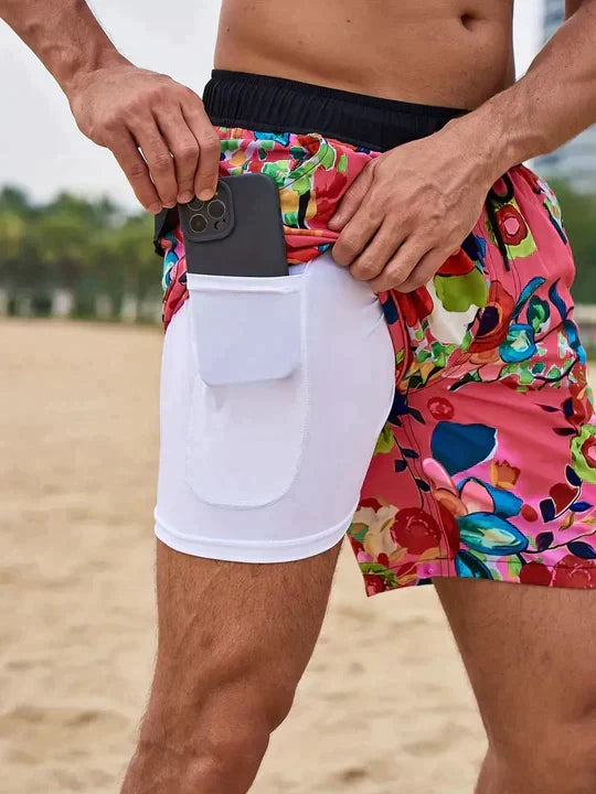 Short de bain homme 2-en-1 à compression et séchage rapide