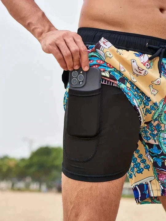Short de bain homme 2-en-1 à compression et séchage rapide
