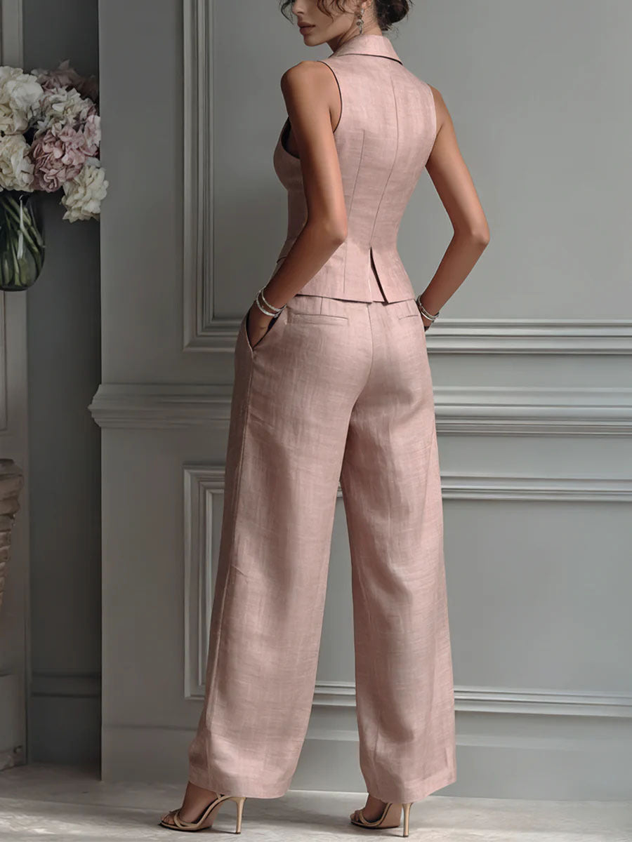 Ensemble Femme Élégant Deux Pièces Col V Sans Manches